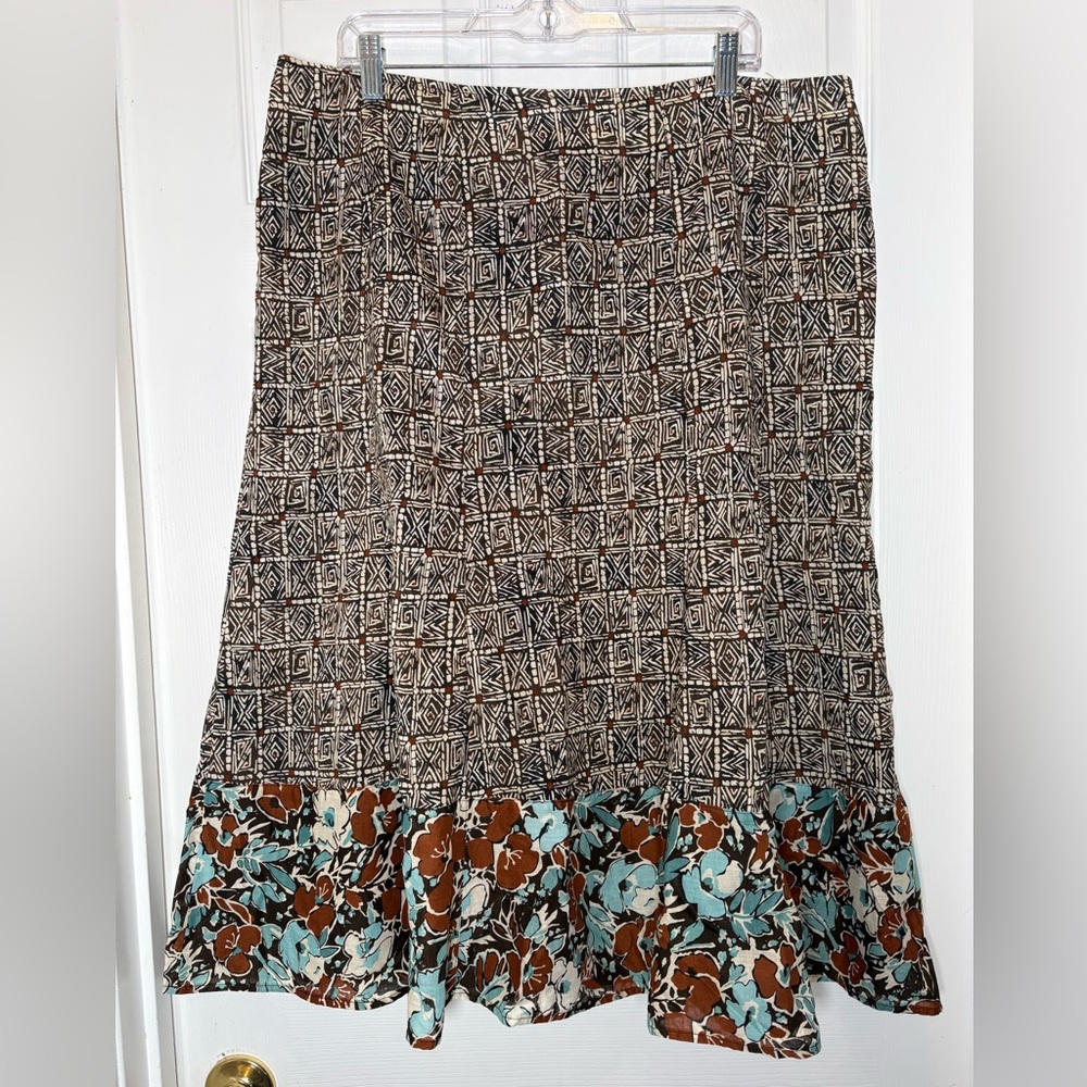 Requirements Boho Women's Skirt with Floral Hem  Size 18
